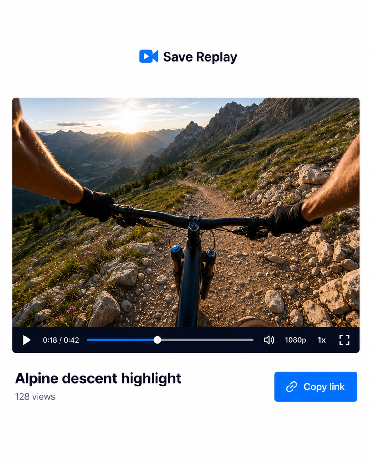 Save Replay public watch page with video player, clip title, and copy-link action